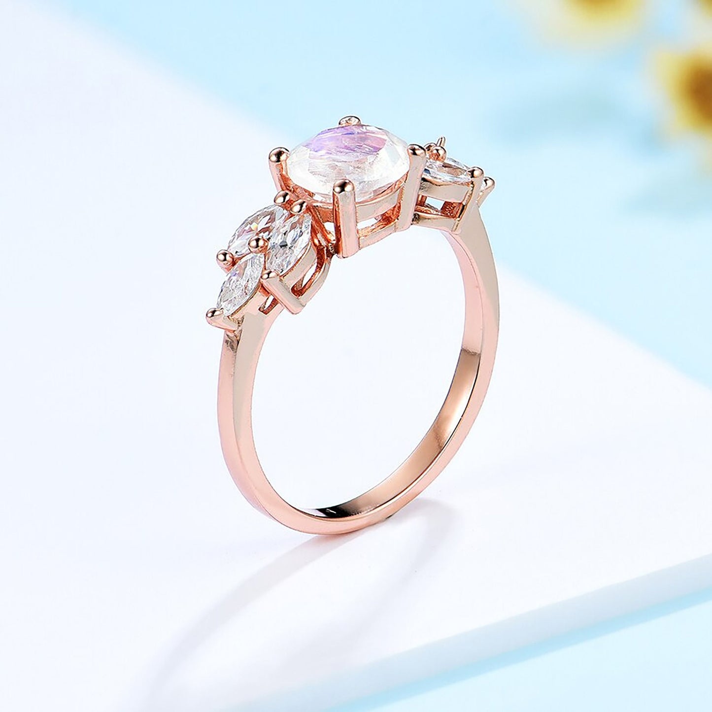 Rose Gold Moonstone Ring \ Natural Moonstone Ring \ Gold Gemstone Ring \ 925 Sterling Silver \ Engagement Ring