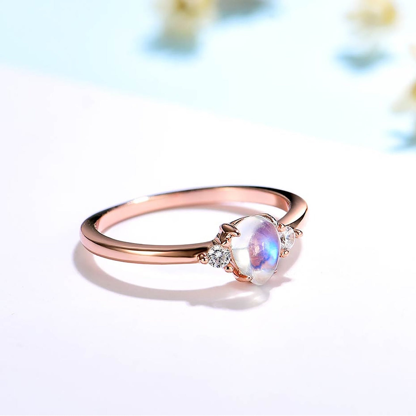 Rose Gold Moonstone Ring \ Moonstone  Ring \ Pear Cut Moonstone Ring \ 925 Sterling Silver \ Oval Moonstone Ring \ Handmade ring