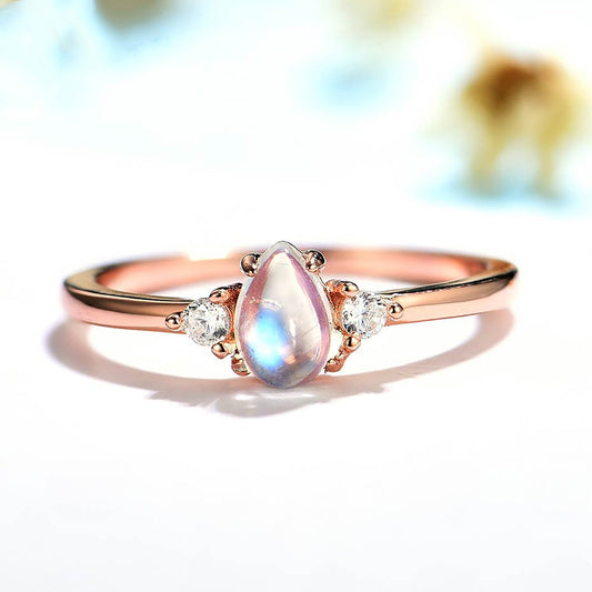 Rose Gold Moonstone Ring \ Moonstone  Ring \ Pear Cut Moonstone Ring \ 925 Sterling Silver \ Oval Moonstone Ring \ Handmade ring