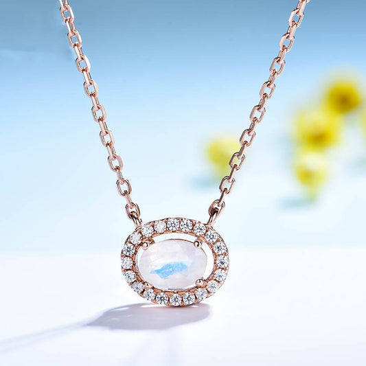 Rose Gold Moonstone Necklace \ Natural Moonstone Necklace \ Rose Gold Gemstone Necklace \ 925 Sterling Silver