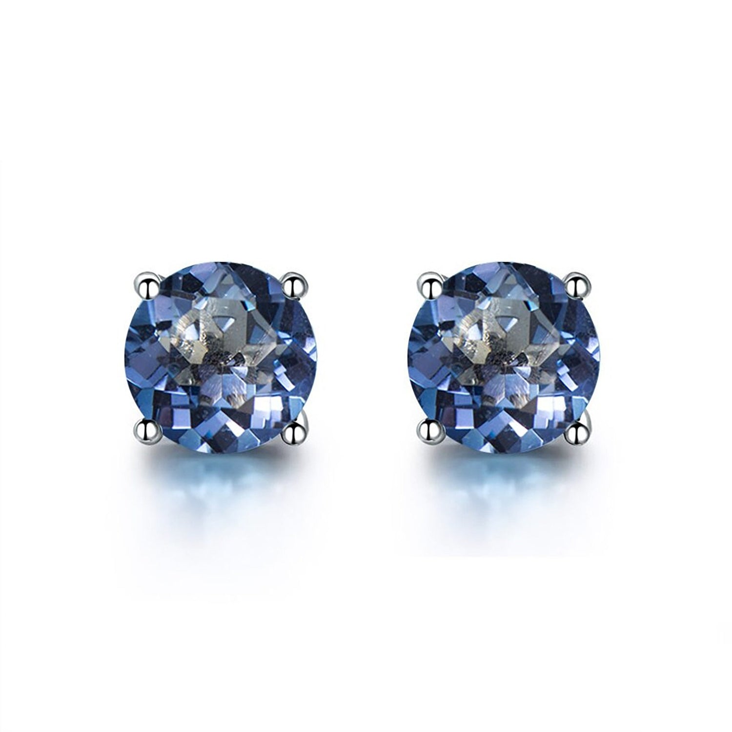 Aquamarine Gemstone Stud Earrings, Solid 925 Sterling Silver, Dainty Stud Earrings for Women, Rhodium Plating