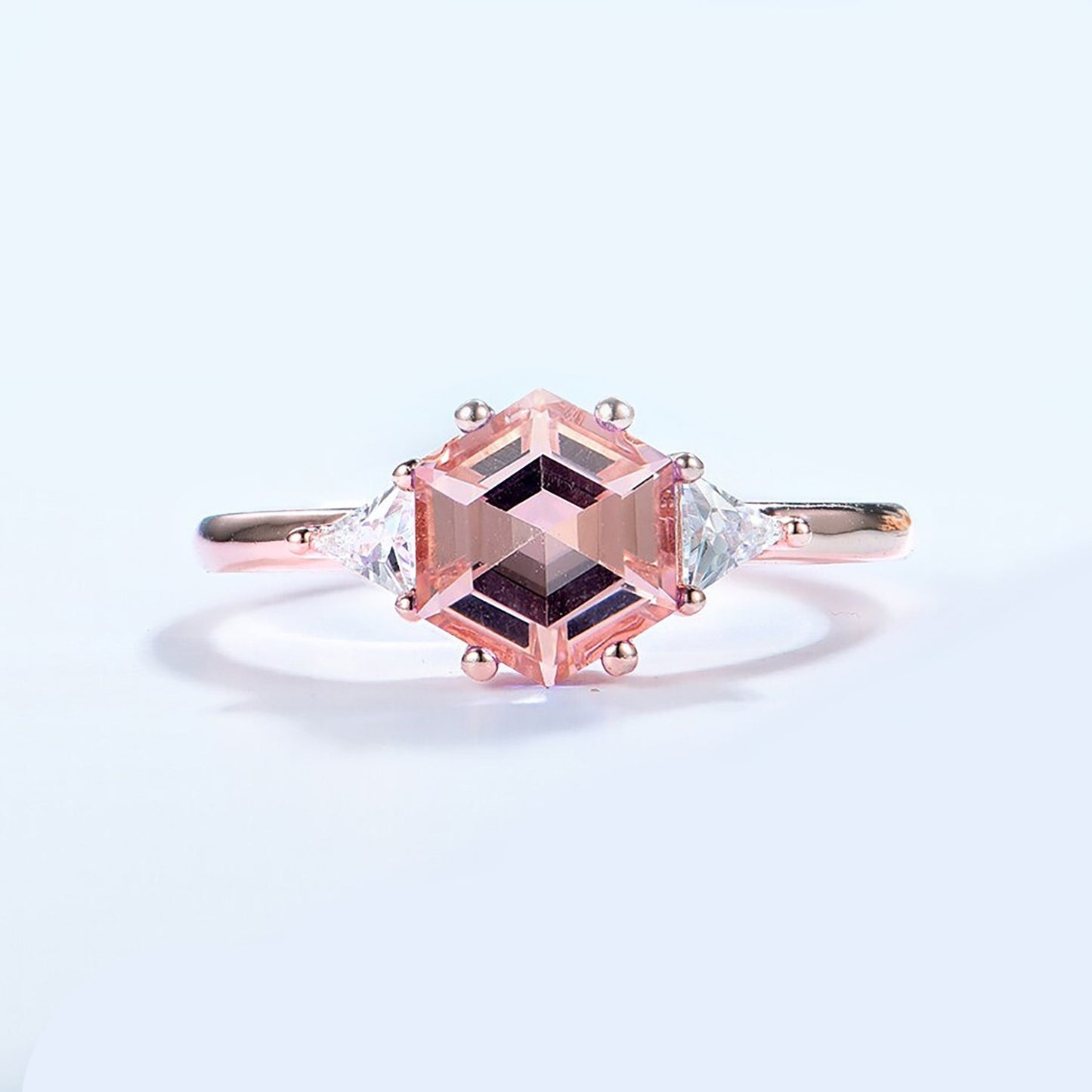 Hexagon Morganite Ring in 925 Sterling Silver | Elegant Gemstone Ring with Choice of London Blue or Tanzanite