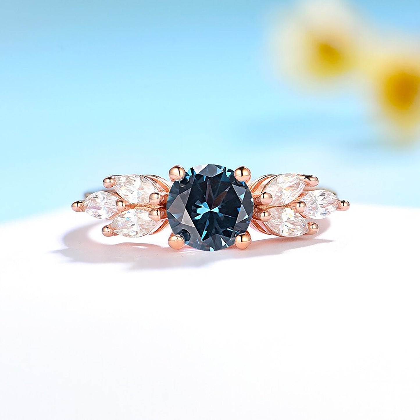 Rose Gold Morganite Ring \ Morganite Gemstone Ring \ London Blue Tanzanite Emerald Ring \ 925 Sterling Silver \ Engagement Ring