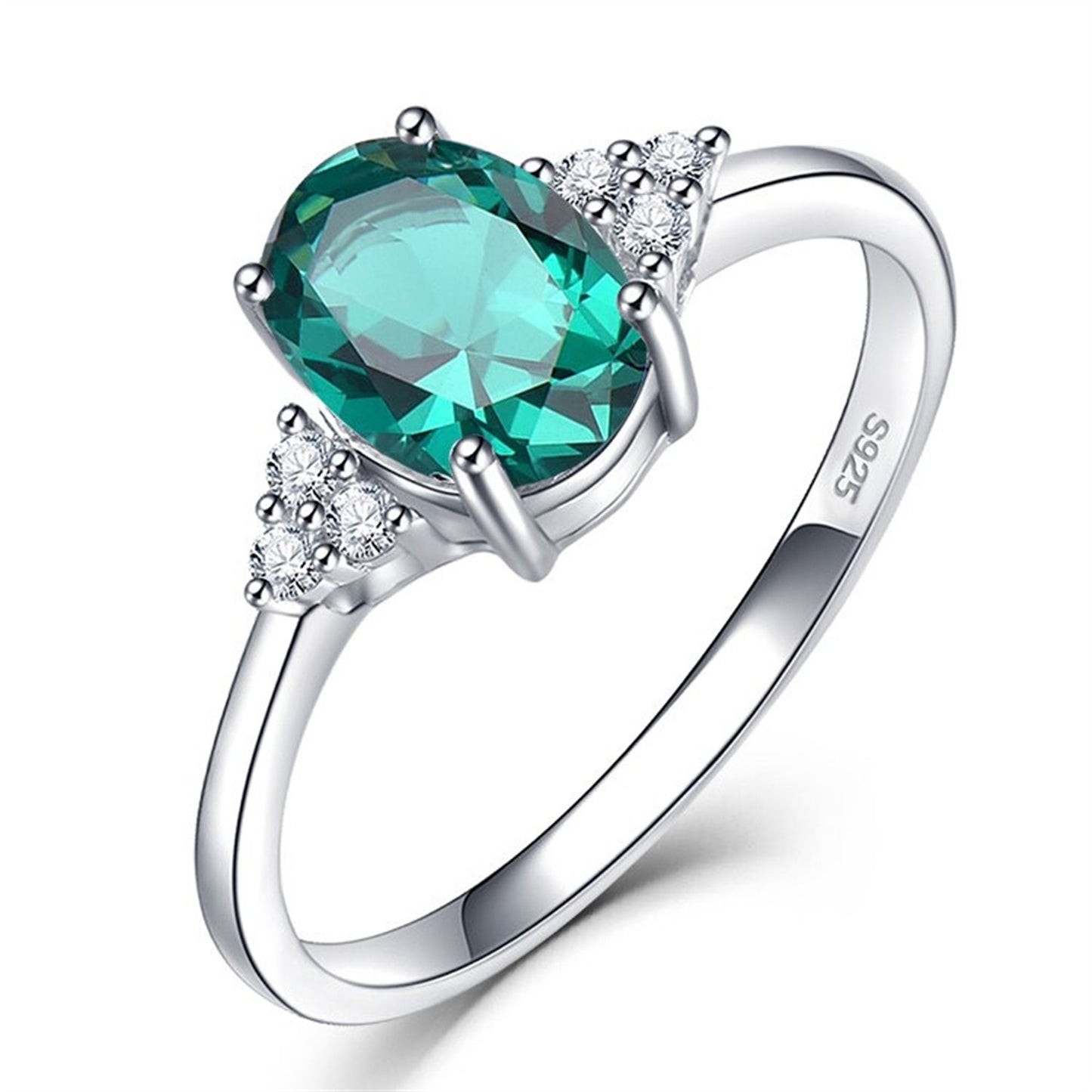 Oval Emerald Ring, Solid 925 Silver Gemstone Ring