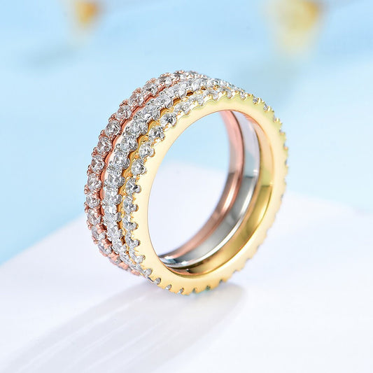 Solid 925 Silver Zircon Gemstone Band Ring
