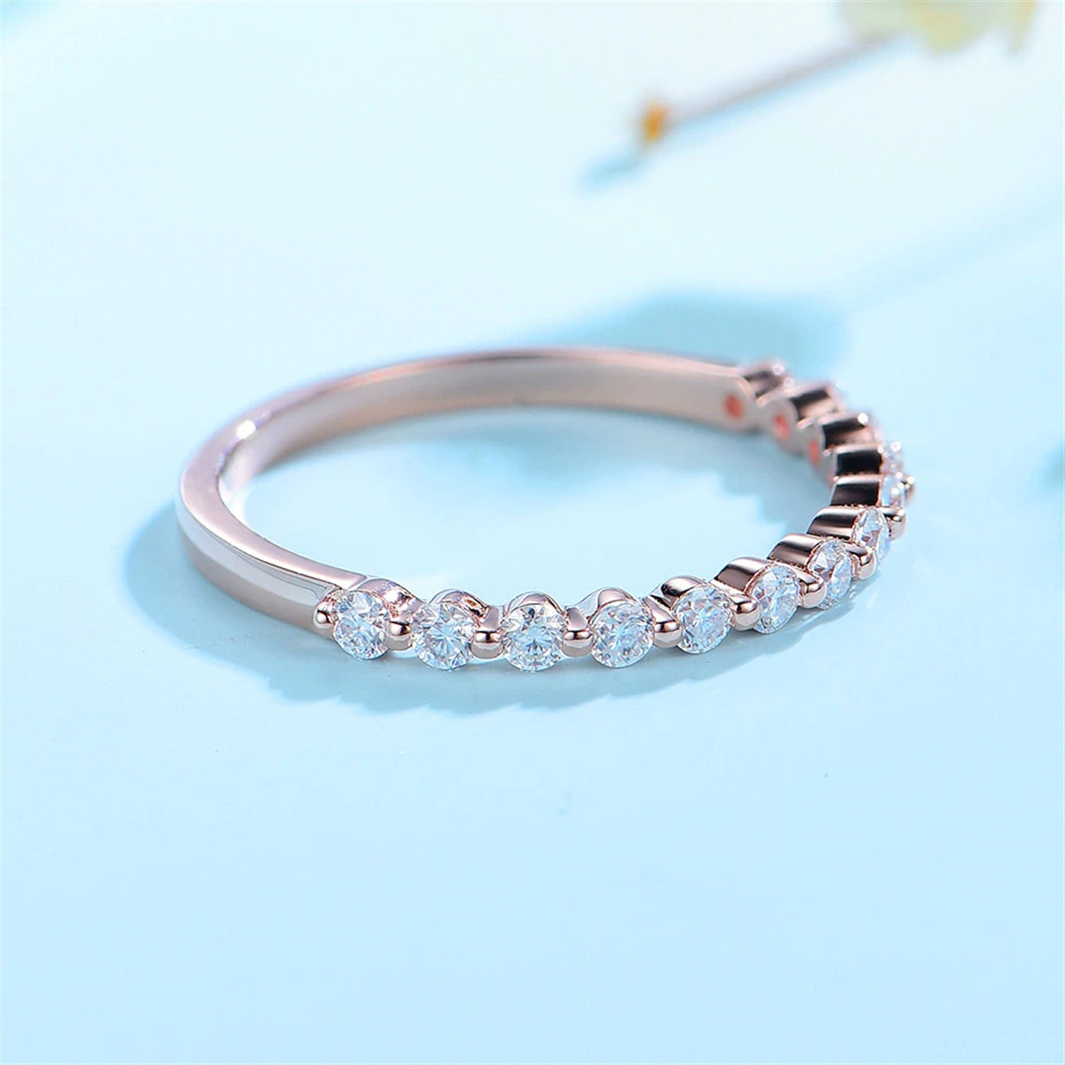Natural Moissanite Ring, 925 SIlver 10K Gold Bubble Band Engagement Ring