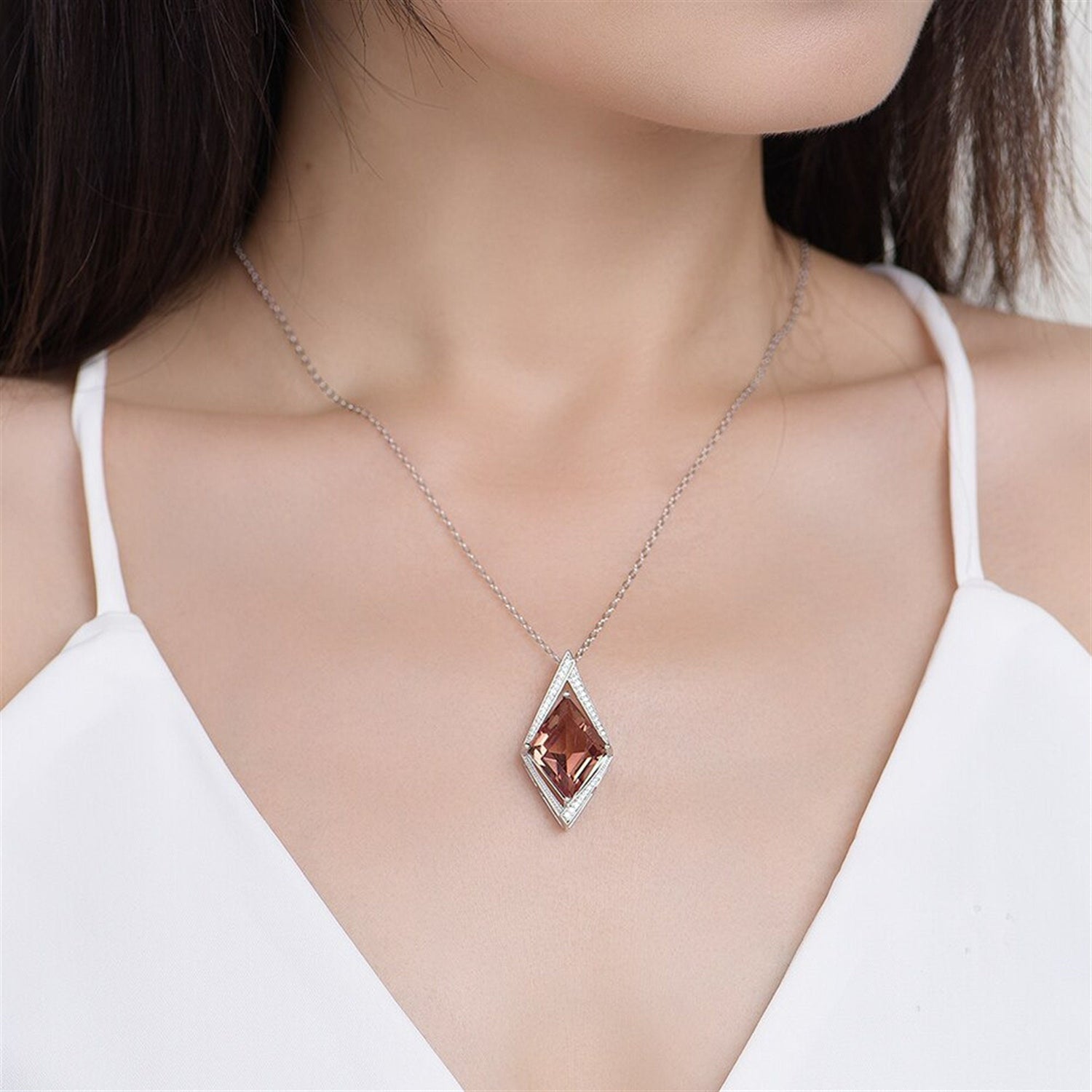 Zultanite 925 Silver Pendant Necklace, Rhombus Created Zultanite Necklace