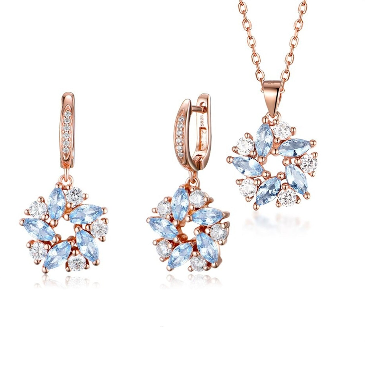 Marquise Topaz 925 Sterling Silver Jewelry Set, Marquise Topaz Gemstone Pendant Necklace and Earrings