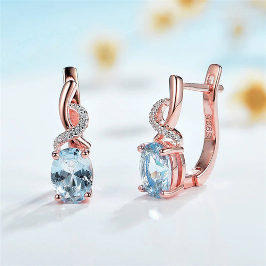Topaz Gemstone Earrings, Topaz Earrings, Solid 925 Sterling Silver, Rose Gold Plated Earrings