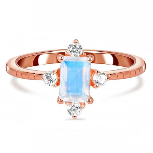 Rose Gold Moonstone Ring \ Natural Moonstone Ring \ Octagon-Cut Ring \ 925 Sterling Silver \ Handmade ring