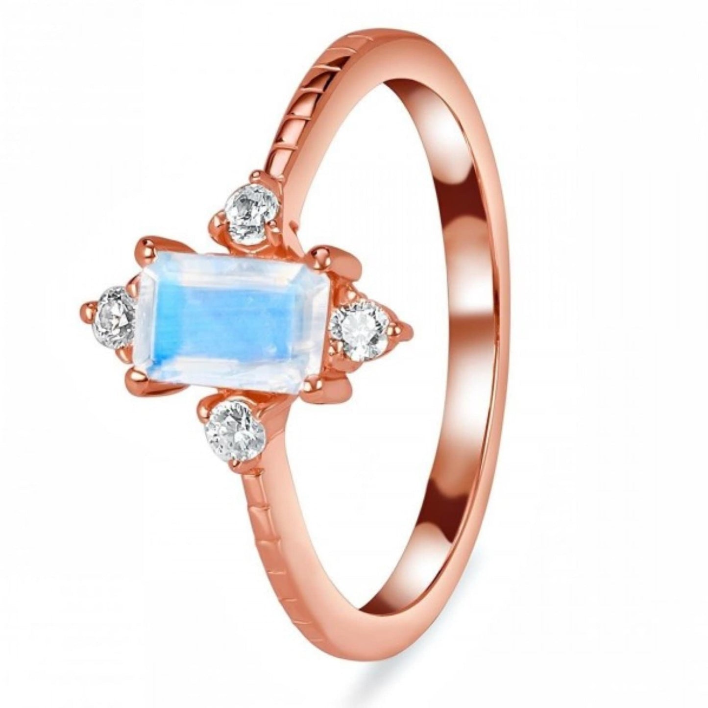 Rose Gold Moonstone Ring \ Natural Moonstone Ring \ Octagon-Cut Ring \ 925 Sterling Silver \ Handmade ring