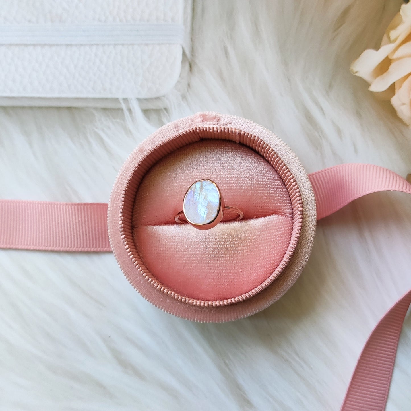 Rose Gold Moonstone Ring \ Moonstone  Ring \ Natural Moonstone Ring \ 925 Sterling Silver \ Raw Moonstone Ring \ Handmade ring