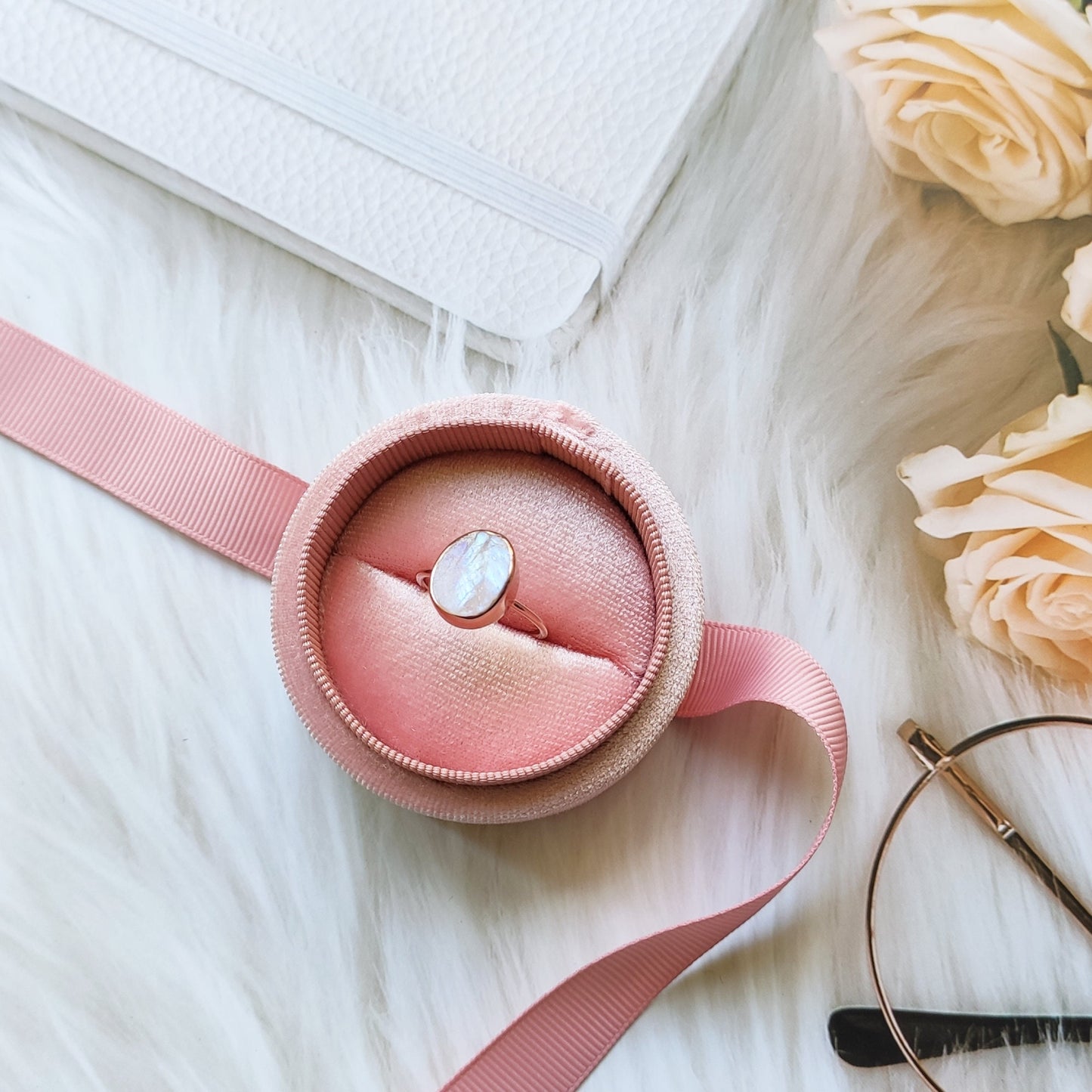 Rose Gold Moonstone Ring \ Moonstone  Ring \ Natural Moonstone Ring \ 925 Sterling Silver \ Raw Moonstone Ring \ Handmade ring