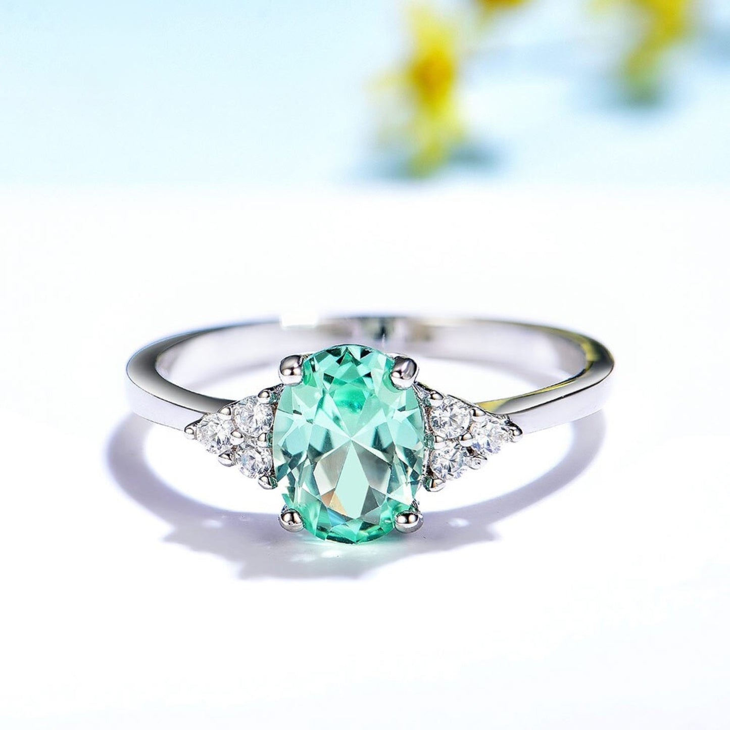 Oval Emerald Ring, Solid 925 Silver Gemstone Ring