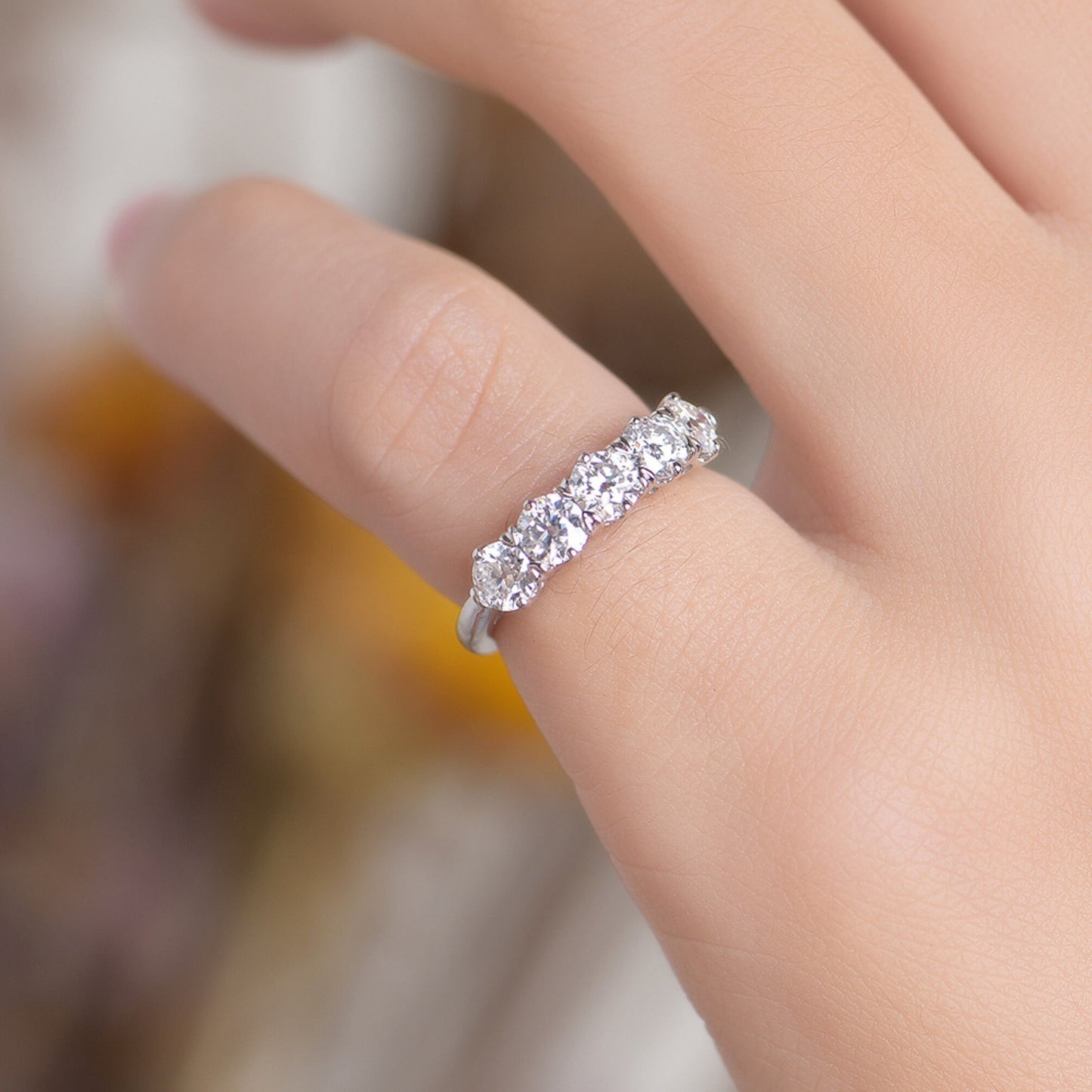 Round Cut Moissanite Wedding Ring \ 7 Stone Wedding Band, 14k Yellow Gold Moissanite Bridal Ring, Anniversary Promise Ring, Ring For Women