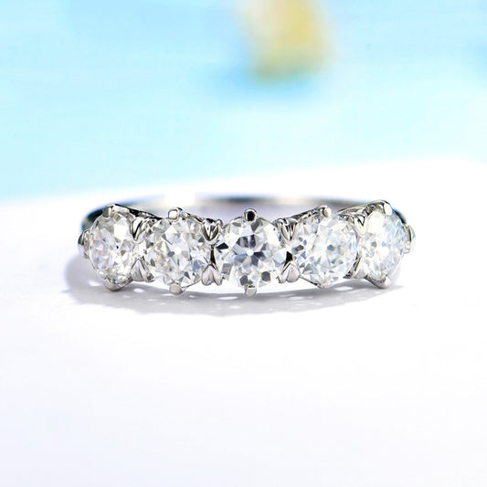 Round Cut Moissanite Wedding Ring \ 7 Stone Wedding Band, 14k Yellow Gold Moissanite Bridal Ring, Anniversary Promise Ring, Ring For Women