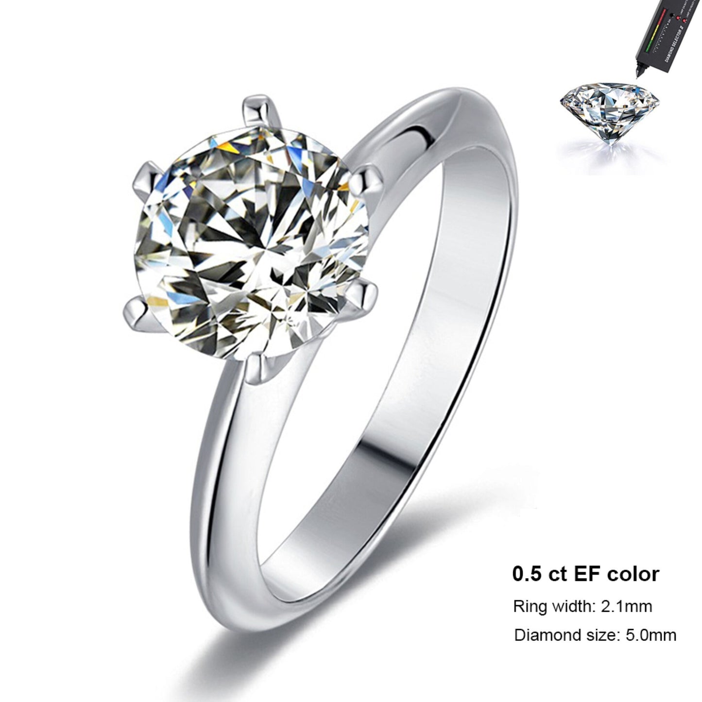 Moissanite Ring with GRA Certificate, 925 Sterling Silver, 18k White Gold Plating - Wedding Fine Jewelry