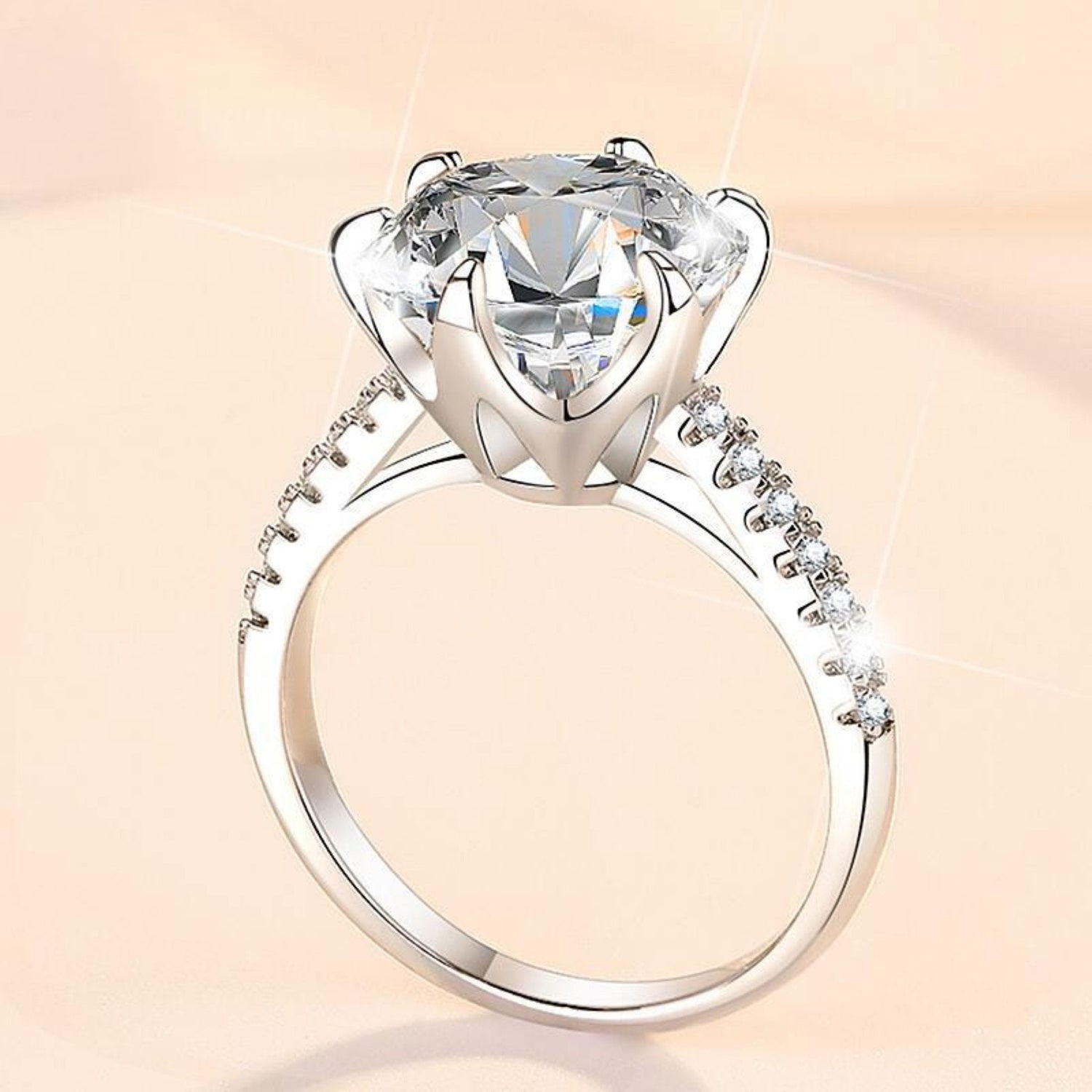 6-Prong Round Engagement Ring in 925 Sterling Silver / 5ct Moissanite or CZ Engagement Ring / Solitaire Moissanite Ring / Gold Promise Ring