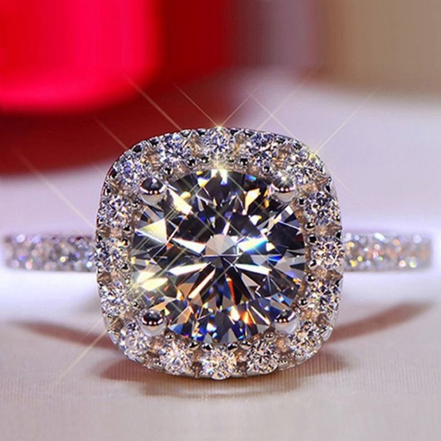 Carat Cushion Cut Moissanite Halo Engagement Ring 925 Sterling