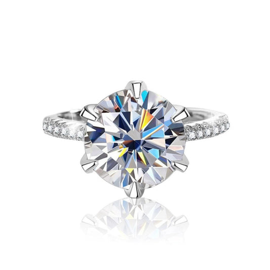 6-Prong Round Engagement Ring in 925 Sterling Silver / 5ct Moissanite or CZ Engagement Ring / Solitaire Moissanite Ring / Gold Promise Ring