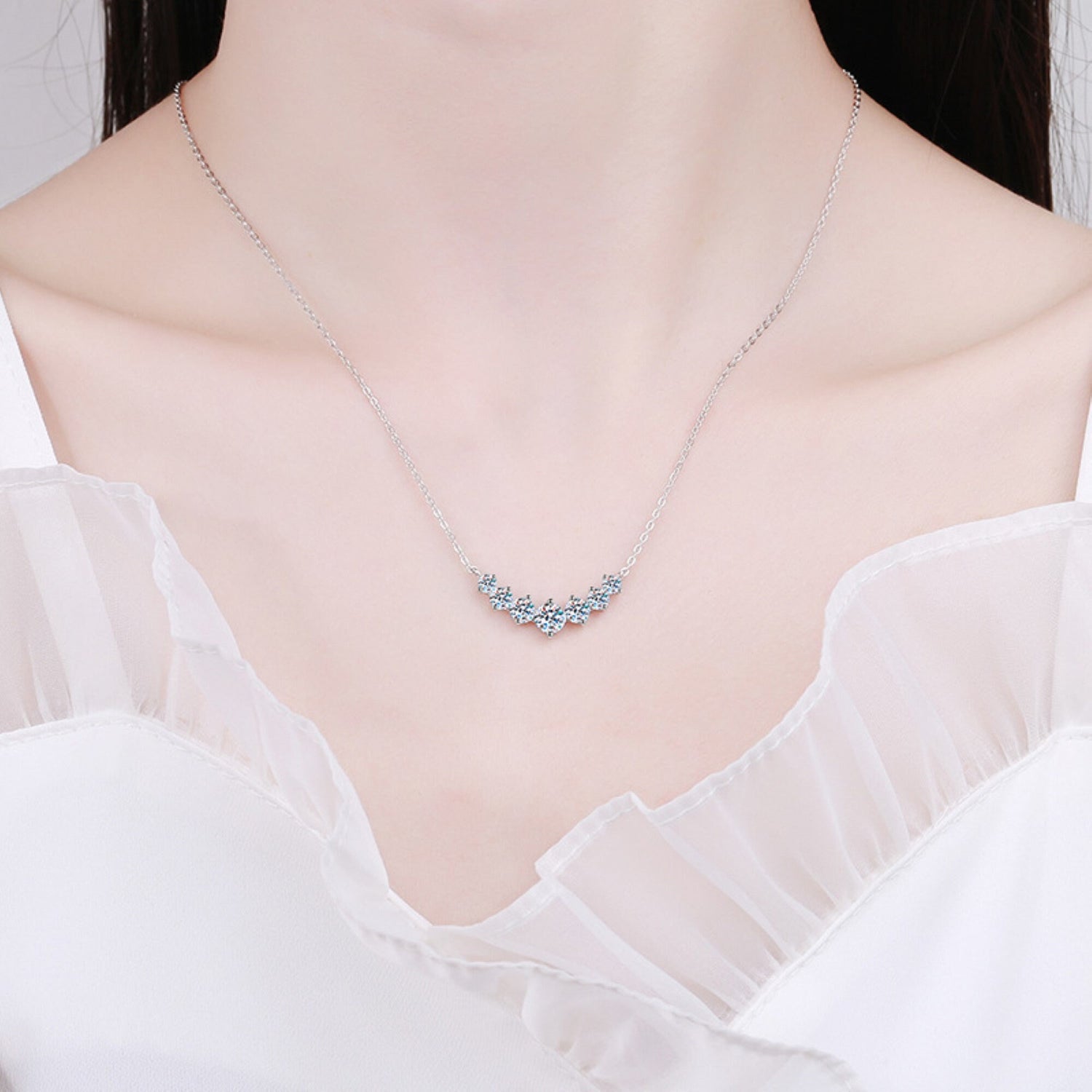 Moissanite Necklace | 925 Sterling Sliver Plated 18k White Gold Necklace | Wedding