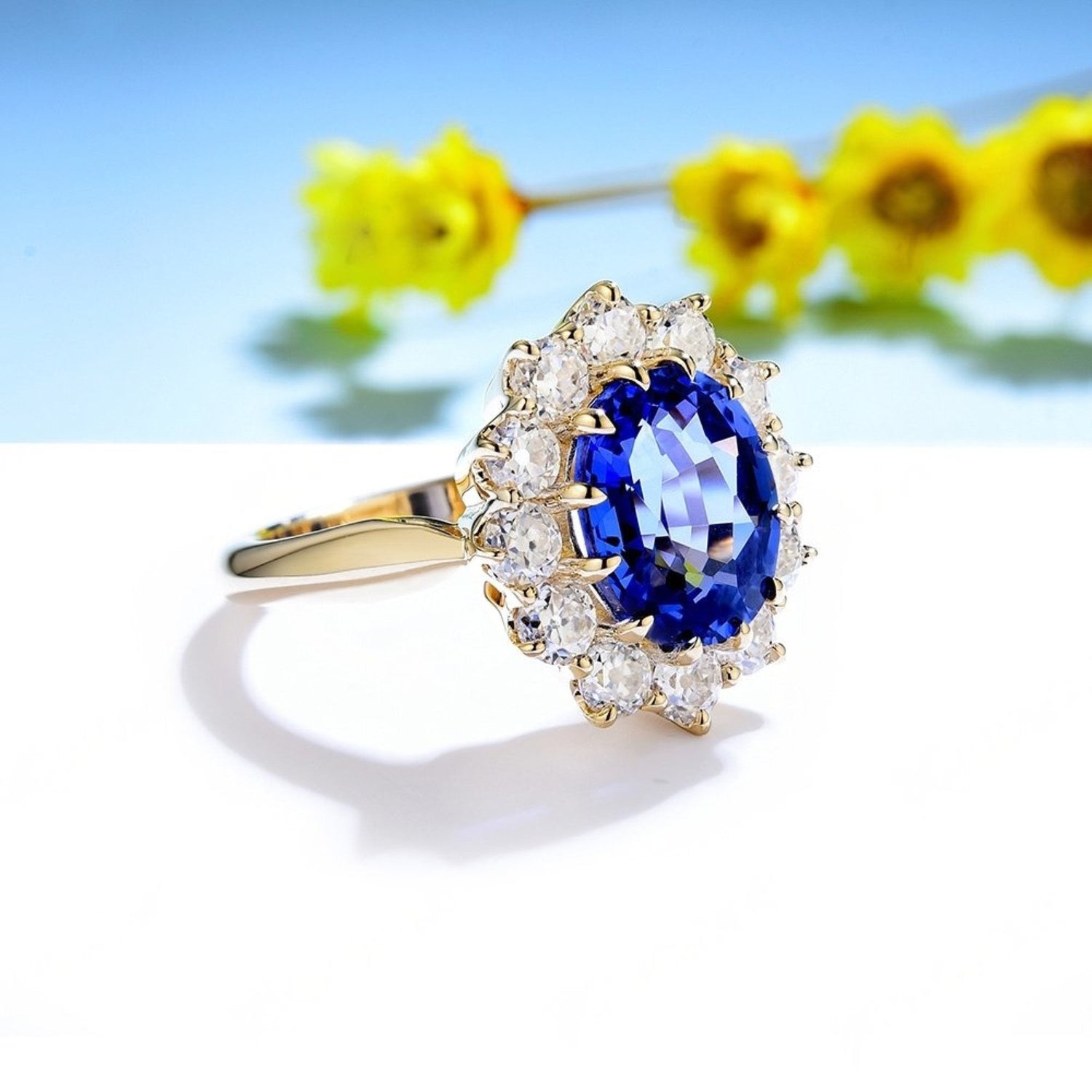 Sapphire Moissanite Ring  3CT \ Princess Diana Sapphire Ring \ 14k Solid Gold Ring \ Sapphire Engagement Ring \ Silver Sapphire Ring