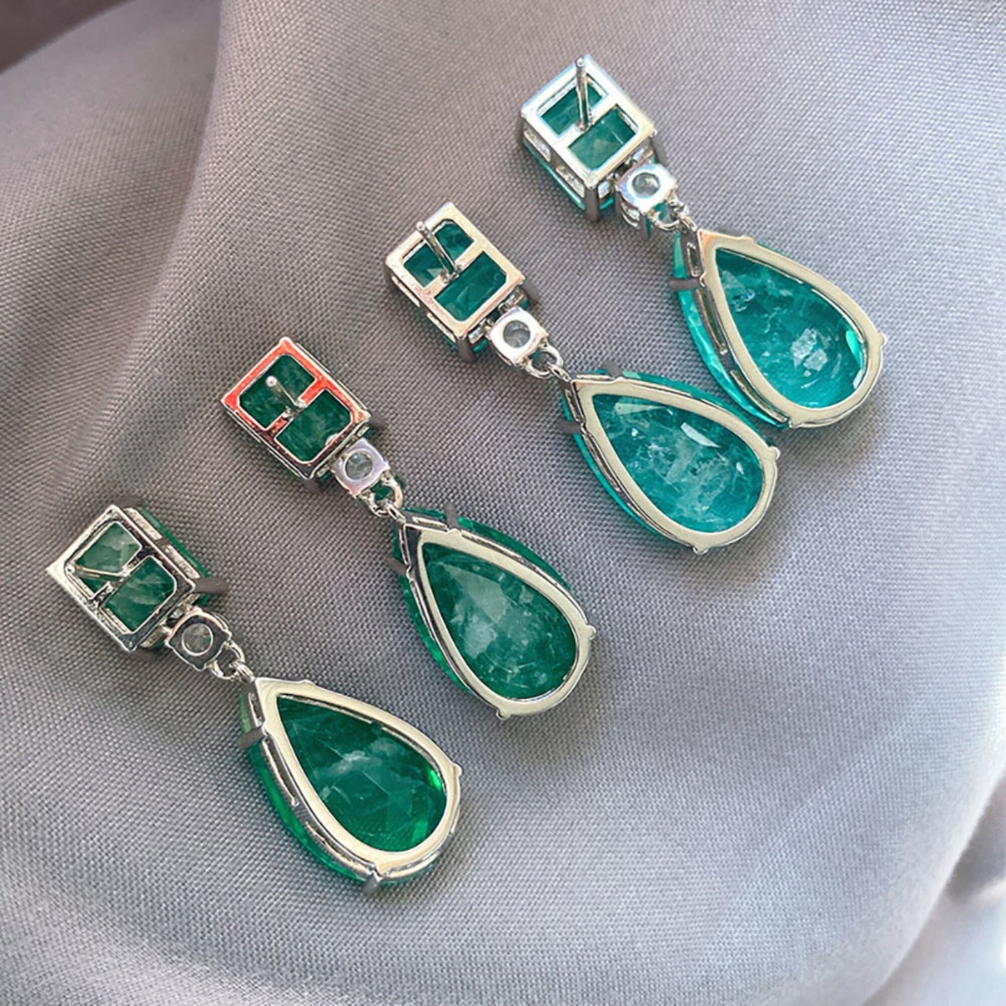 Paraiba Tourmaline Drop Earrings \ Dangle Earrings \ Pear Tourmaline Earrings \ Emerald Green Drop Earrings \ Ocean Blue Tourmaline Earrings