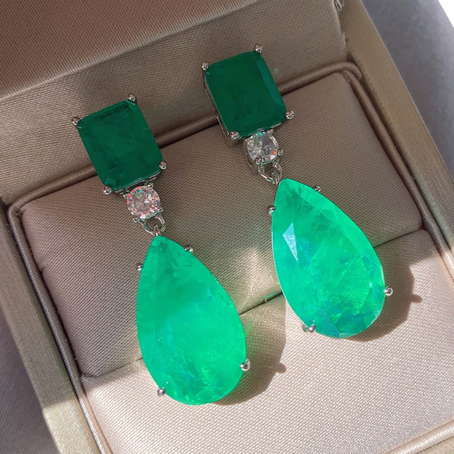 Paraiba Tourmaline Drop Earrings \ Dangle Earrings \ Pear Tourmaline Earrings \ Emerald Green Drop Earrings \ Ocean Blue Tourmaline Earrings