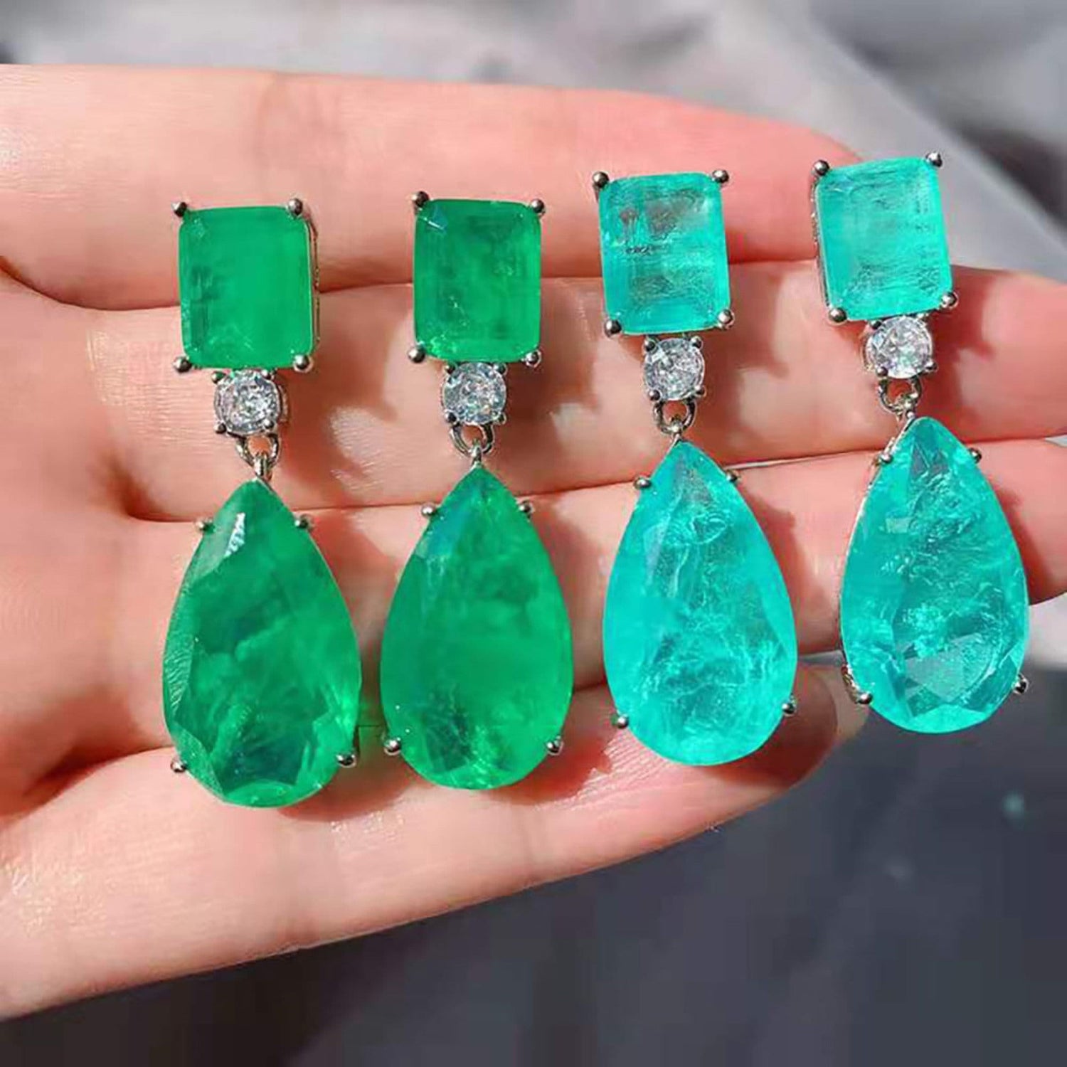 Paraiba Tourmaline Drop Earrings \ Dangle Earrings \ Pear Tourmaline Earrings \ Emerald Green Drop Earrings \ Ocean Blue Tourmaline Earrings