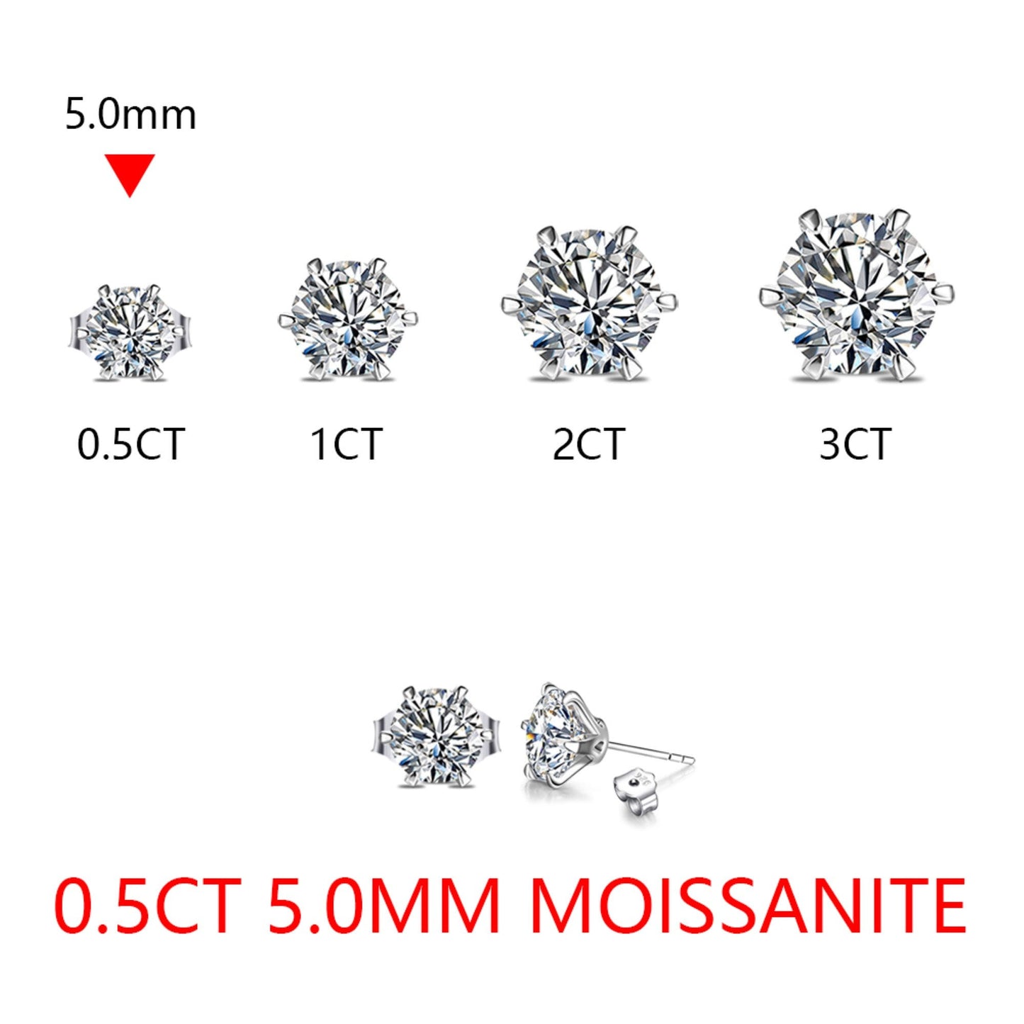 Moissanite Earring Studs 3ct, Solid 925 Sterling Silver Earrings