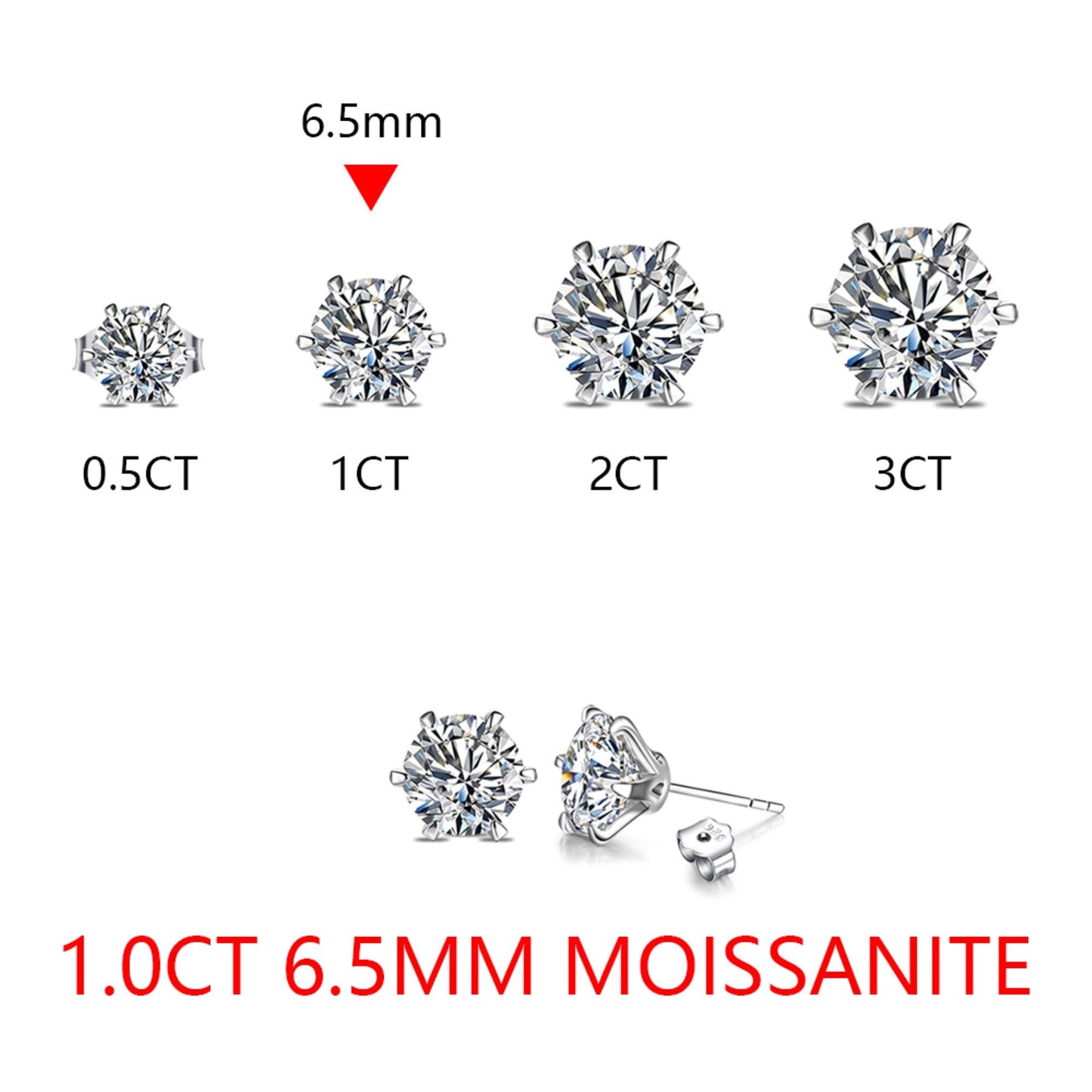 Moissanite Earring Studs 3ct, Solid 925 Sterling Silver Earrings