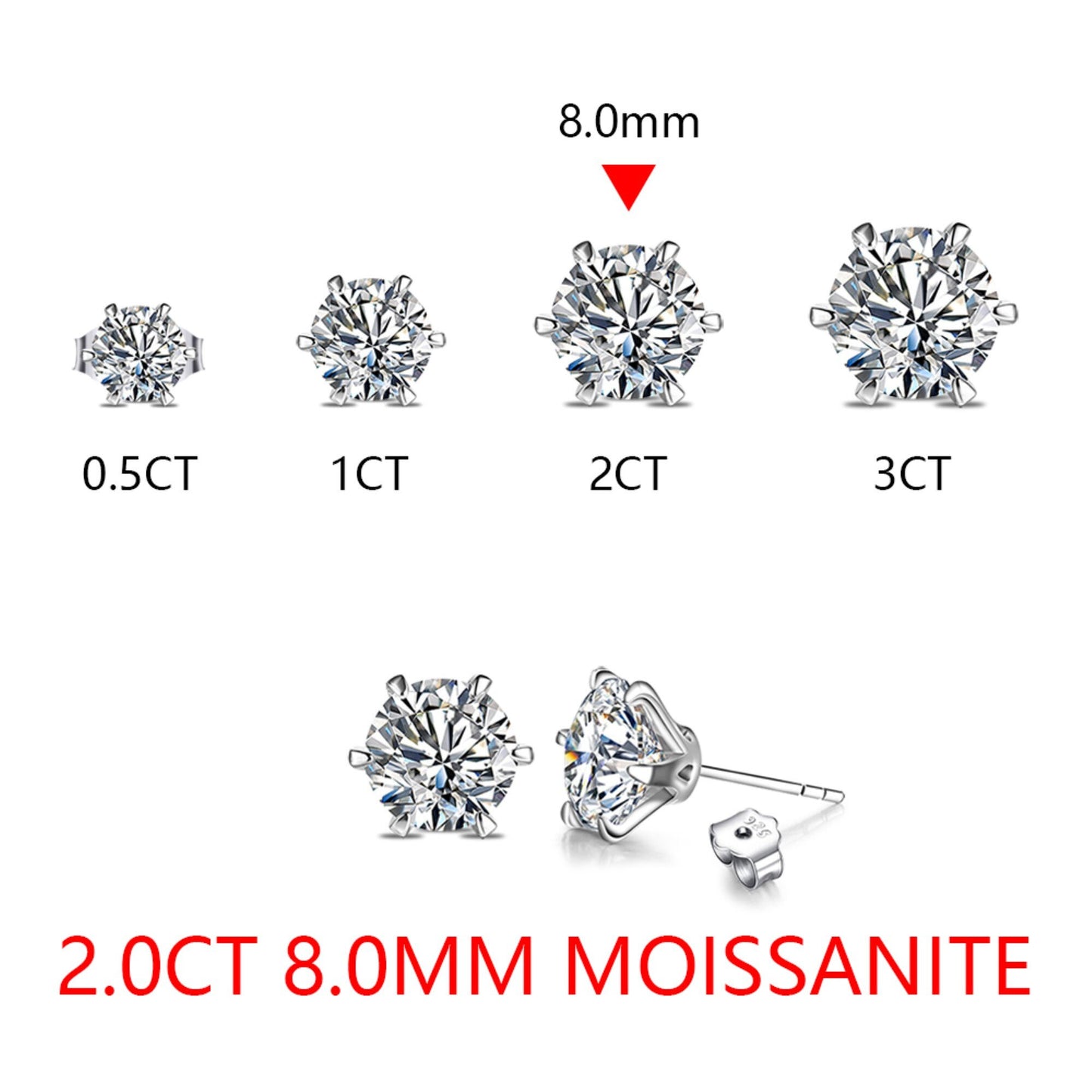 Moissanite Earring Studs 3ct, Solid 925 Sterling Silver Earrings