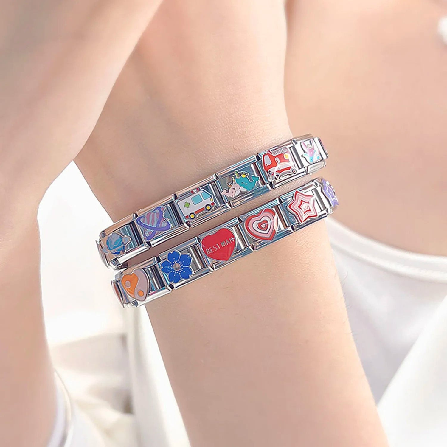 Pacemaker ID Enamel Italian Charm Triple Set - 9mm Stainless Steel Links For Bracelets, MT240