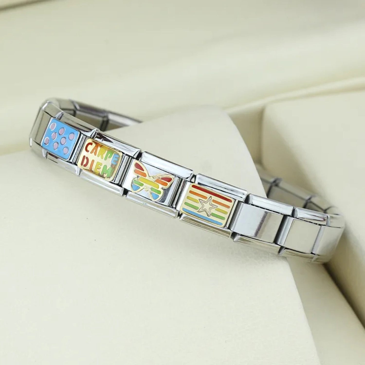 Quiges Italian Charm Modul 9 Mm – Edelstahl Mit Zirkonia, Für Individuell Gestaltbare Armbänder