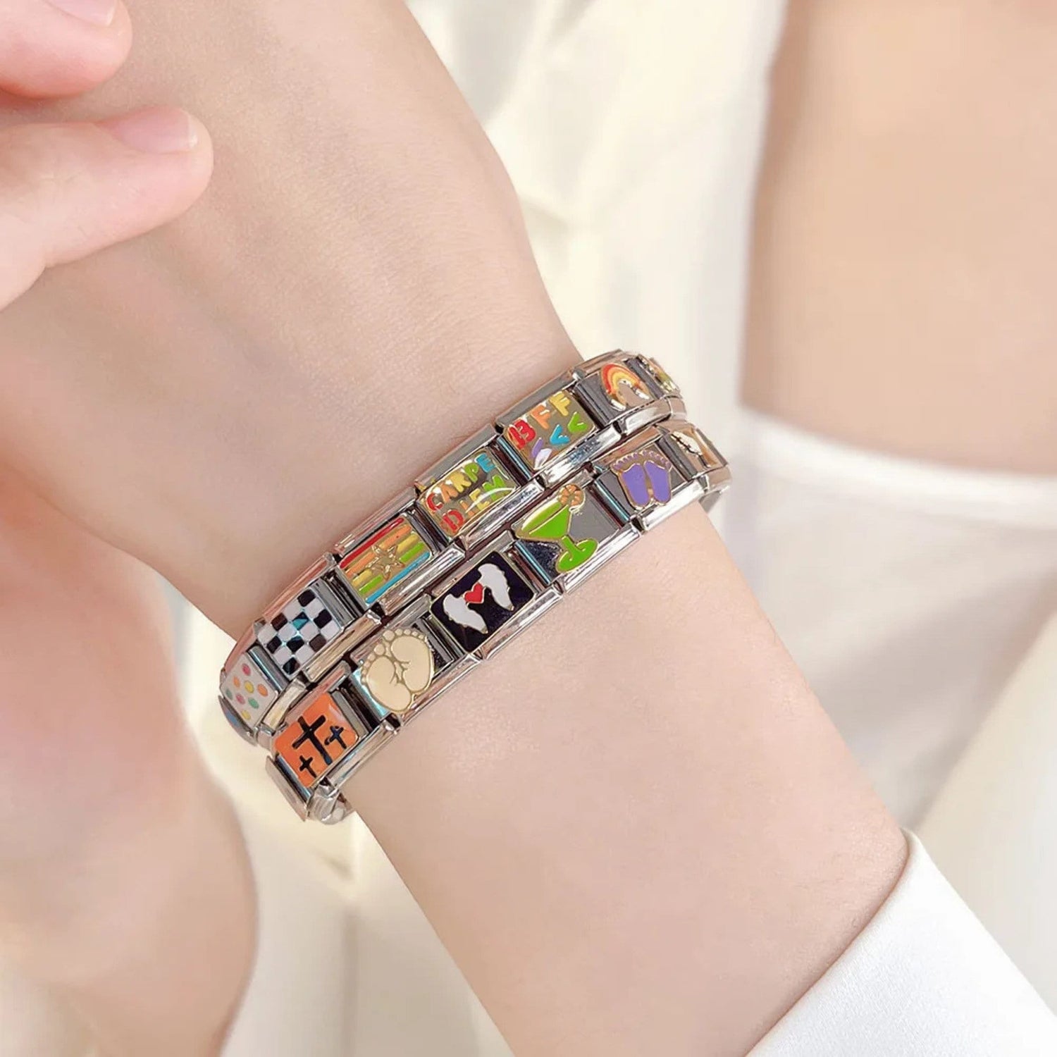 Charme Italien 9 Mm Quiges - Breloque Acier Et Zircone - Pour Bracelet à Maillons - Création De Bijoux Personnalisés - 2
