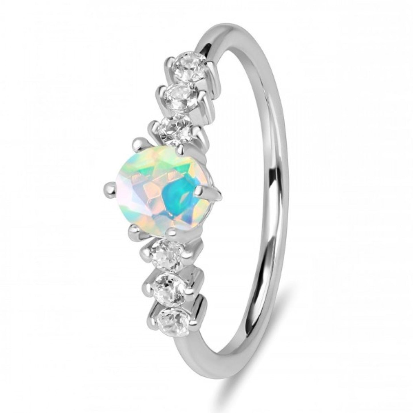 Elegant Rose Gold Opal Ring with White Topaz Accents