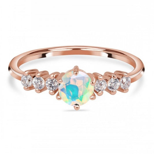 Elegant Rose Gold Opal Ring with White Topaz Accents