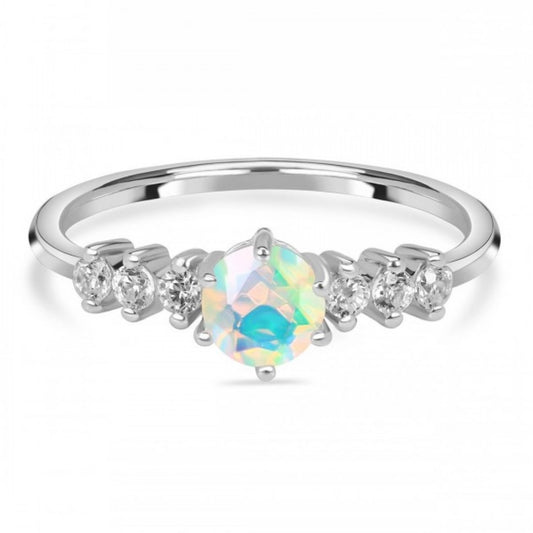 Elegant Rose Gold Opal Ring with White Topaz Accents