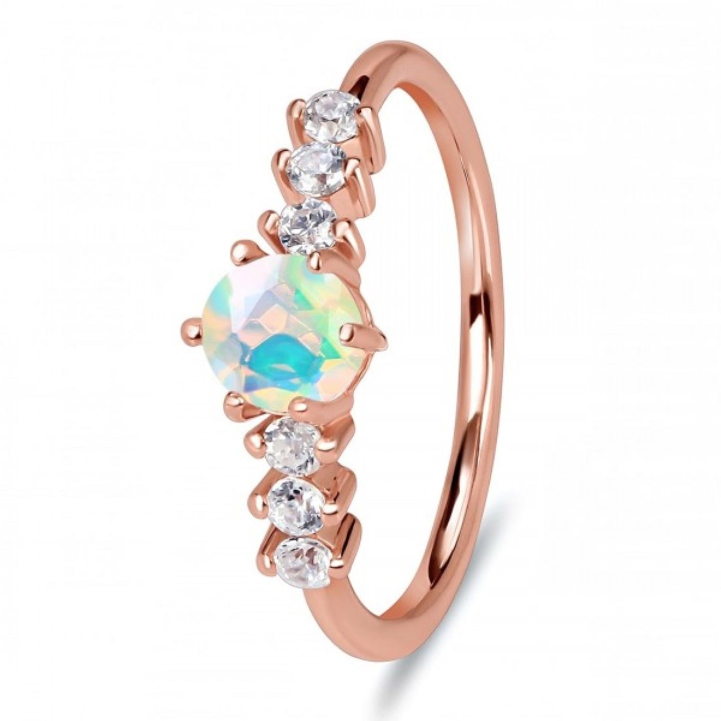 Elegant Rose Gold Opal Ring with White Topaz Accents