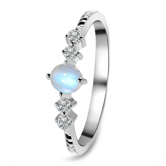 Elegant Round Moonstone Ring with Sparkling Cubic Zirconia