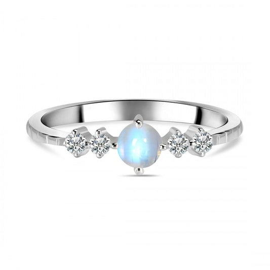 Elegant Round Moonstone Ring with Sparkling Cubic Zirconia