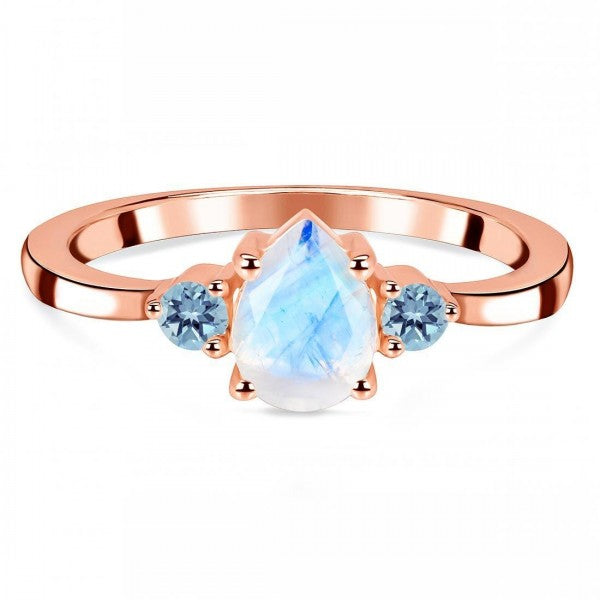 Delicate Moonstone Drop Ring with Blue Topaz Accent | Perfect for a Sparkling Night Out