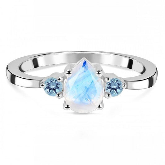 Delicate Moonstone Drop Ring and Blue Topaz