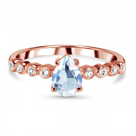 Delicate Moonstone Drop Ring with White Topaz Accent | A Blend of Romance, Intuition, and Style