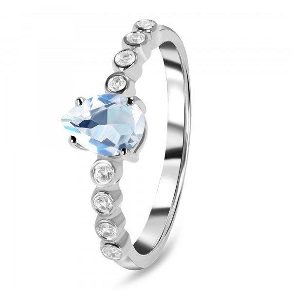 Delicate Moonstone Drop Ring with White Topaz Accent | A Blend of Romance, Intuition, and Style